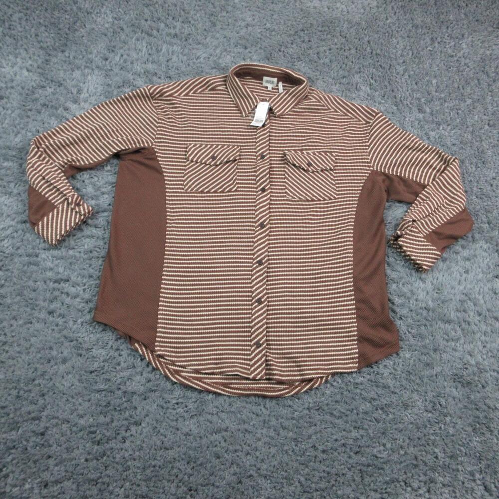 BKE Button-Up Tunic Shirt Womens XXL Brown Striped Knit Relaxed Casual NWT